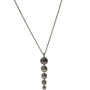 Elegant Long Silver Tone Necklace Five Round Resin Pendants Statement Jewelry